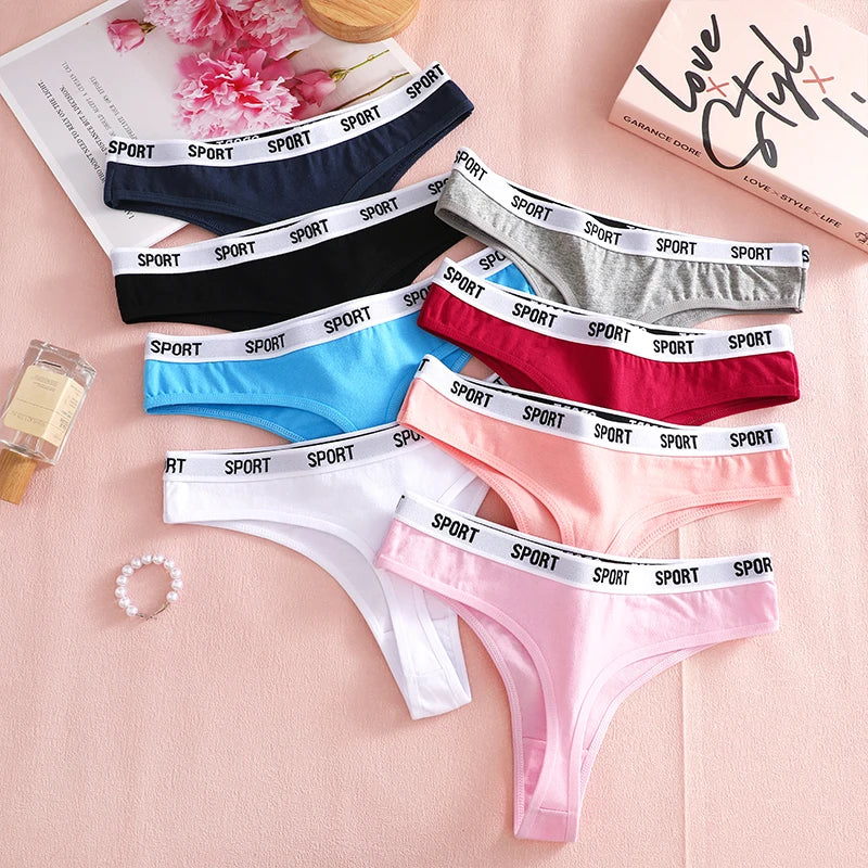FINETOO 8PCS/Set Cotton Thongs For Women Sport Brand G-String Sexy Underwear Female Soft Coton Tangas Woman Thong Tanga S-XL