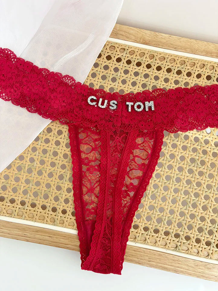 Personality Custom Name Crystal Letter Thong Sexy Lace Bikini Panties G-String Low Waist Briefs Ladies Knickers Hot Wife Gift