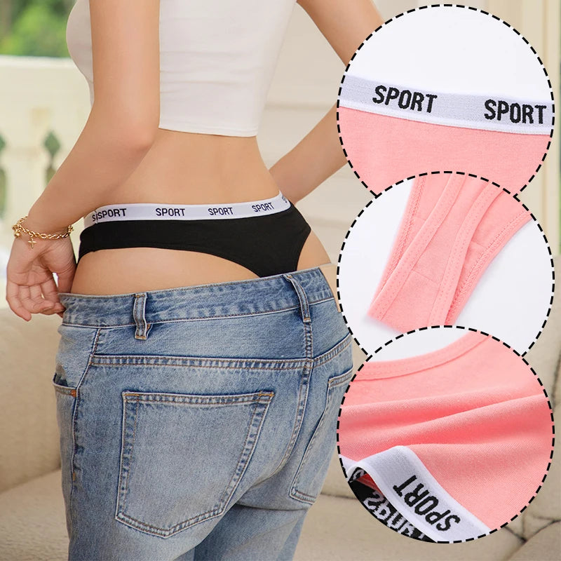 FINETOO 8PCS/Set Cotton Thongs For Women Sport Brand G-String Sexy Underwear Female Soft Coton Tangas Woman Thong Tanga S-XL