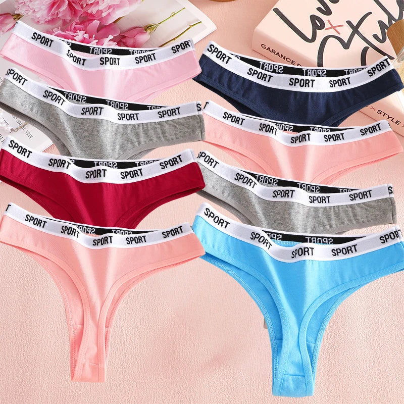 FINETOO 8PCS/Set Cotton Thongs For Women Sport Brand G-String Sexy Underwear Female Soft Coton Tangas Woman Thong Tanga S-XL