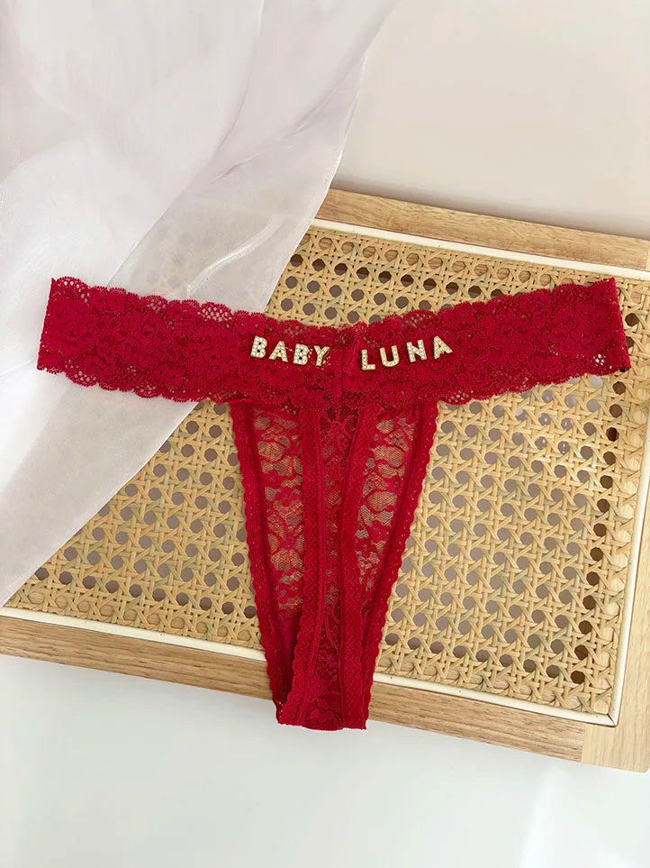 Personality Custom Name Crystal Letter Thong Sexy Lace Bikini Panties G-String Low Waist Briefs Ladies Knickers Hot Wife Gift