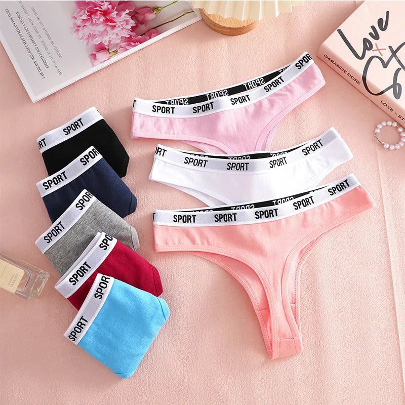 FINETOO 8PCS/Set Cotton Thongs For Women Sport Brand G-String Sexy Underwear Female Soft Coton Tangas Woman Thong Tanga S-XL