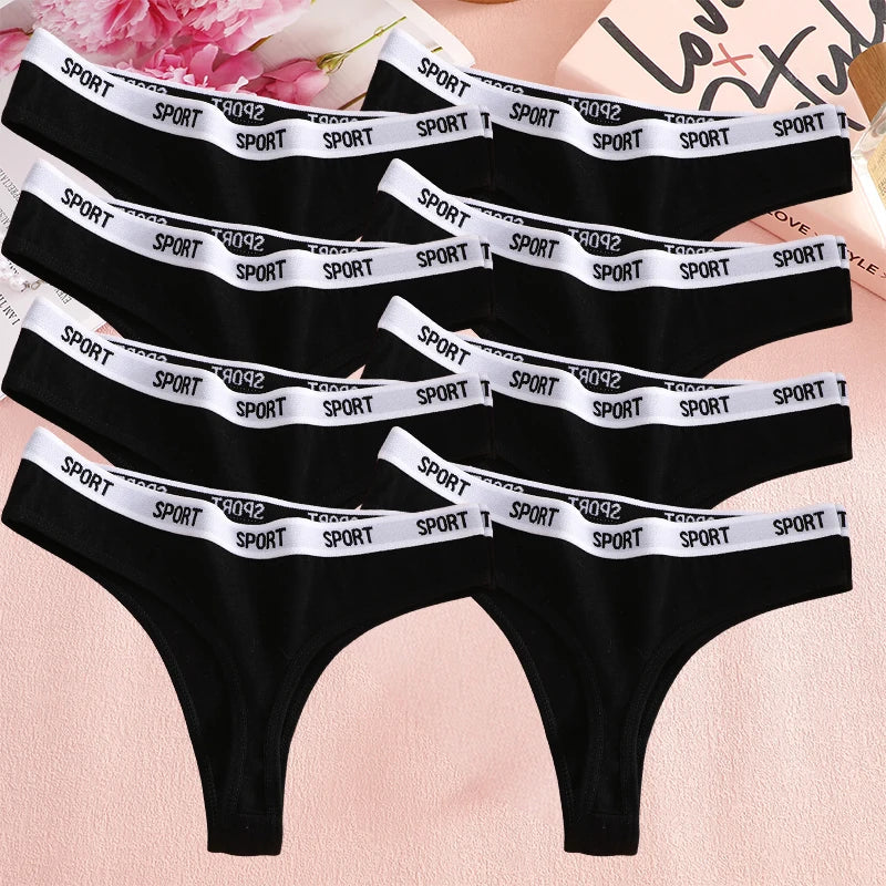 FINETOO 8PCS/Set Cotton Thongs For Women Sport Brand G-String Sexy Underwear Female Soft Coton Tangas Woman Thong Tanga S-XL