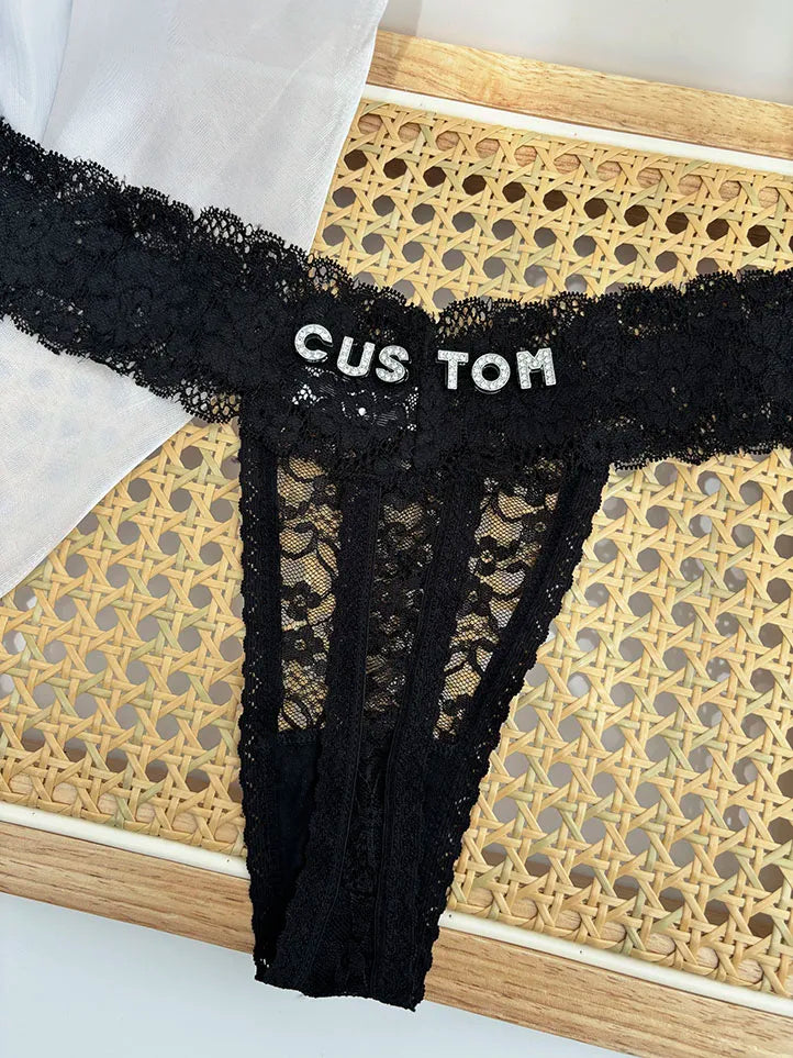 Personality Custom Name Crystal Letter Thong Sexy Lace Bikini Panties G-String Low Waist Briefs Ladies Knickers Hot Wife Gift