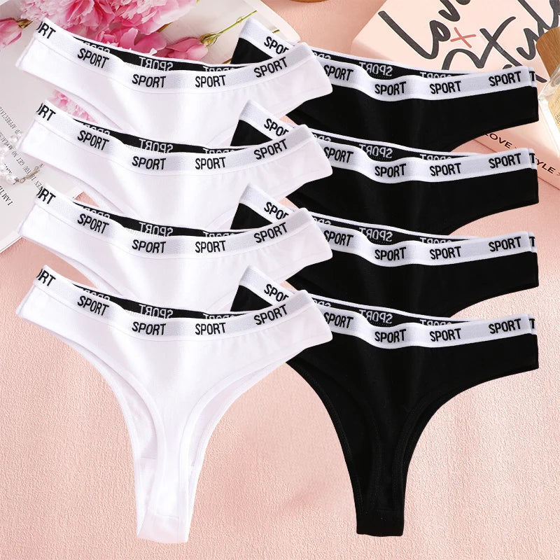 FINETOO 8PCS/Set Cotton Thongs For Women Sport Brand G-String Sexy Underwear Female Soft Coton Tangas Woman Thong Tanga S-XL
