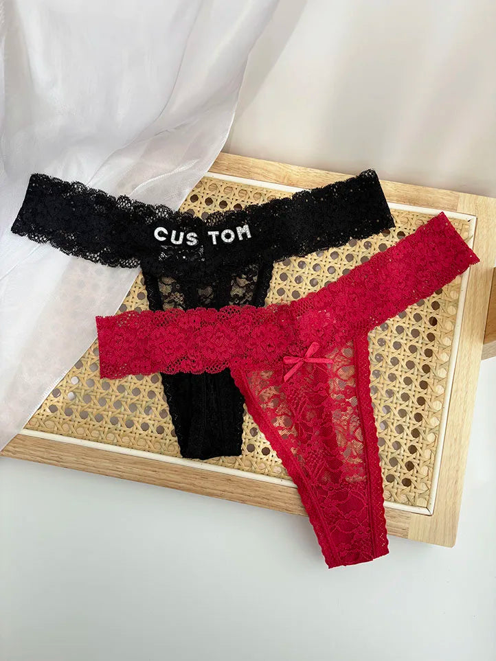 Personality Custom Name Crystal Letter Thong Sexy Lace Bikini Panties G-String Low Waist Briefs Ladies Knickers Hot Wife Gift