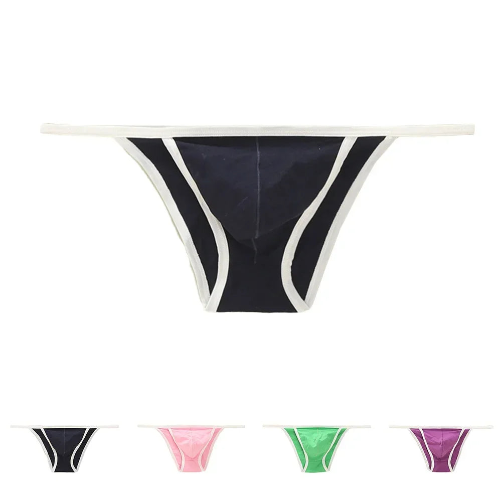 Sexy Men's Tanga String Thongs Bikini Contoured Bulge Pouch Briefs Cotton Lingerie Thong Underwear Pump Man
